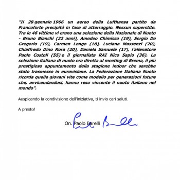 IN RICORDO DEI CADUTI DELLA NAZIONALE DI NUOTO